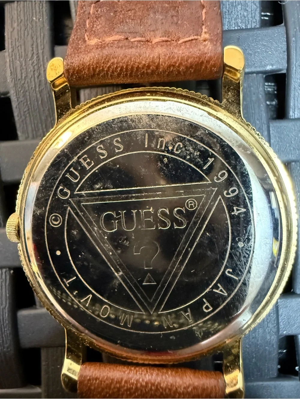 Vintage 1994 Guess Gold Tone Green Dial Braided Leather Watch Untested